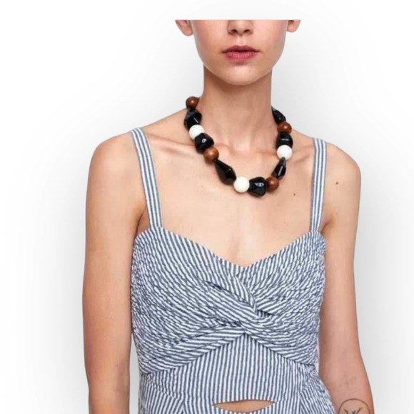 ZARA Basic Striped Jumpsuit Blue and White Size M - Picture 2 of 12